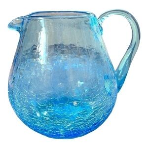 𝅺crackle glass small pitcher, hand made, vintage, delicate, excellent condition